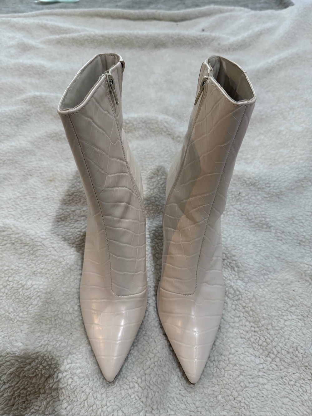 Express Croc-Embossed Pointed Toe Ankle Boots in Cream